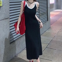 여성용 블랙101 로란드 나시 배색 골지 롱 원피스 CH-2321388