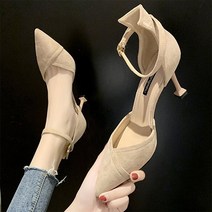 사선 시크 스틸레토 스웨이드 스트랩 샌들 하이힐 8cm
