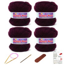 행복뜨기 뷰티울 털실 뜨개실 4p + 대바늘 8mm + 돗바늘 + 라벨 + 목도리도안 세트, 포도와인, 1세트