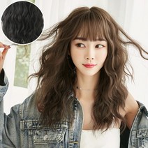 하이유니 긴머리 히피펌 풀뱅 헤어 통가발 54cm + 가발망 + 거치대 세트, 챠콜블랙(가발), 랜덤발송(거치대), 1세트