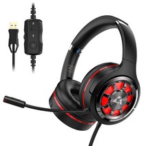 원미 7.1채널 스테레오 USB 게이밍 헤드셋, EG03, 크롬 블랙