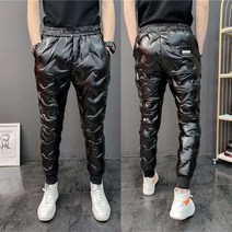 우모바지 우모복 구스다운 백패킹 새로운 남성 반짝 이는 겨울 다운 바지 두꺼운 따뜻한 운동복 캐주얼 바지 슬림 야외 방풍 방수 코튼 바지
