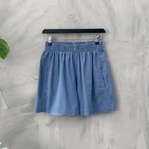[행복여] 절개 라인 히든 양 포켓 허리 밴딩 청 반바지