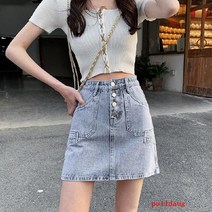 데님 스커트 단어 치마 여자 여름 랩 스커트 높은 허리 스키니 랩 힙합 스커트 바지 봄 반쪽 치마