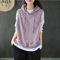 LJSXLS 코튼 후드 티셔츠 여성 여름 캐주얼 포켓 탑 Mujer 솔리드 민소매 루즈 올 매치