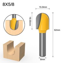트리머 목공 라운딩 라우터 커터 코너 커터 생크 밀링 나무 조각 비트 카바이드 엔드 밀 도구 라운드 노즈 비트 라운더 모서리컷팅기코너재단기 모서리컷팅기, 8x15.9