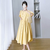 POMTOR 수유 임부복 여름 솔리드 원피스 케이프 원피스 여밈 수유 스커트 수유원피스