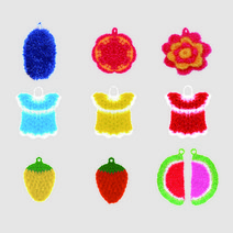 아크릴 수세미 ( 12P 세트 ) 화사한 아크릴 친환경 위생적 저렴한 예쁜 타원형 드레스 딸기 꽃모양 수박 수세미