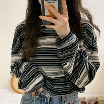 점진적 컬러 스트라이프 긴 소매 티셔츠 여성 봄과 가을 2022 새로운 디자인 느낌 작은 느슨한 옷 조수