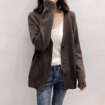 여성용 빅사이즈 루즈핏 데일리 브이넥 니트 가디건 C402