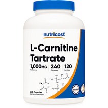Nutricost L 카르니틴 타르트레이트 1 000mg 240캡슐 캡슐 당 6mg 120회 분량 미국직송, 240 Count (Pack of 1)