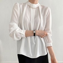 여성 반목 반폴라 주름 핀턱 랩 긴팔 블라우스 봄 가을 면접 정장 하객 블랙 화이트
