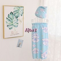 [엔피니원] 산리오 캐릭터 목욕 샤워 로브 랩 가운 타월, 9. 블루 시나모롤 로브75cm +샤워캡