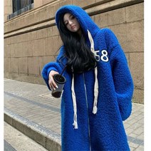 꽃소담 여성 빅사이즈 롱 후드 양털 뽀글이 후리스 집업 QQJ82