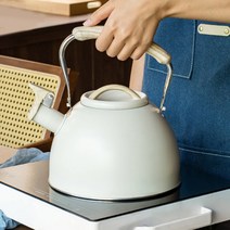 이공이구 감성 스테인리스 스틸 휘슬링 주전자 대용량 주전자 3L, 베이지