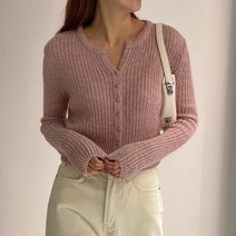옷자락 여자 슬림 쫀쫀 골지 데일리 무지 라운드 니트 가디건