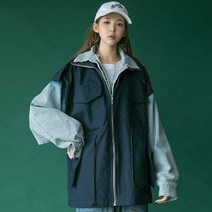 지지아나 여성 두겹 레이어드 카라셔츠 데님 자켓