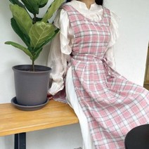 시둥마켓 +[시둥마켓]+_ 어깨끈앞치마 작업앞치마 코튼앞치마 미용실앞치마 커트앞치마, IJJ 린넨 롱원피스 앞치마 체크무늬 어린이집, 블루