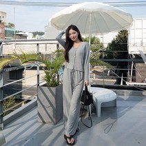 쉐얼유 여성 더스티 가디건 상하의 쓰리피스 세트