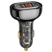 릴타입 usams 125w 자동차 충전기 usb type c pd qc 3 포트 투명 디지털 디스플레이 빠른 자동차 충전기 iphone xiaomi huawei samsung, 125w 블랙