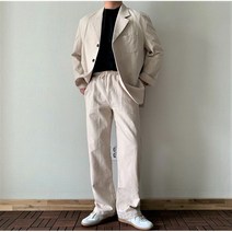 어니스트클래식 남자 여름 린넨 데일리 세미 정장 오버핏 셋업 오버핏 와이드 수트 자켓