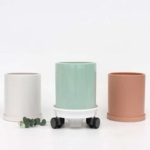 포레스트인 거실 대형 원형 롱화분 지름20cm 높이23cm 도자기 무광 긴화분, 12.유광민트+이동식물받이(화이트)
