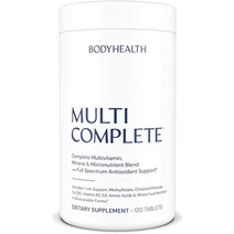 멀티비타민 BodyHealth Multi Complete 120 Ct 전체 식품 미네랄 산화 방지제 유기농 녹색 농축액 간 해독 추출물 비건 및 비 GMO가 포함된 남성 여성 일일