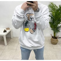 오버핏 곰돌이 스케치 크레파스 나염 맨투맨