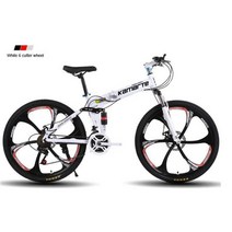 30 속도 성인 산악 자전거 자전거 고 탄소강 더블 디스크 브레이크 접는 mtb 학생 자전거 남성과 여성 야외 자전거, 24인치, 6나이프 화이트