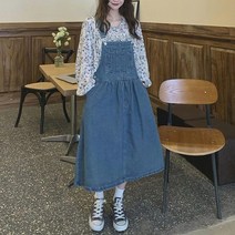 여대생코디 데일리 멜빵 청치마 캠퍼스룩 데님 롱원피스 러블리 오버롤 개강룩