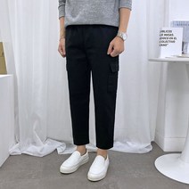 애드매이브 남자 스판 세미 와이드 9부 밴딩 카고 팬츠 면바지 4컬러