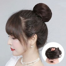 업스타일 올림머리 똥머리 인모 당고 가발 머리끈, 네츄럴블랙