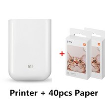 XiaomiMi 휴대용 글로벌 버전 포토 프린터 AR 사진 ZINK 열 포켓 미니 무선 블루투스 지원 Mi 홈 앱, Add 40pcs Paper, 3.Add 40pcs Papper