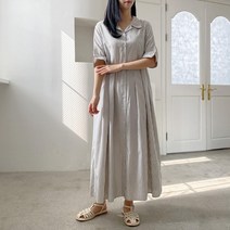 여자 플레어 반팔셔츠 오버핏 단가라 남방 롱원피스