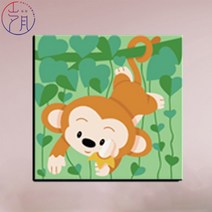명화 유화 그리기세트 DIY 호랑이 디지털 작은 크기 미니 만화 애니메이션 캐릭터 손으로 그린 그림, 40x40 cm, 바나나 먹는 원숭이
