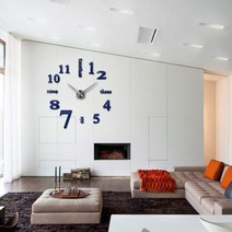 새로운 석영 벽시계 패션 시계 3d 진짜 큰 벽시계 돌진 거울 스티커 diy 거실 장식, 27인치, 진한 파랑