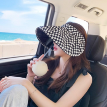 나은별 여성 자외선차단 햇빛가리개 체크 썬캡 모자