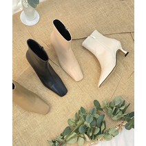 6cm 스퀘어 절개선 베이직 민자 뒷지퍼 스판 미들굽 앵클 부츠 부띠 여성 슈즈