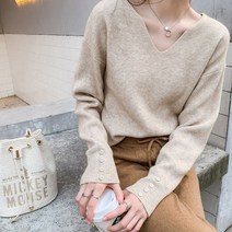카이스코 스판 데일리 브이넥 니트티 캐시미어