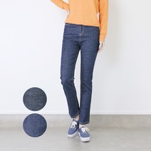 탑진 TOPJEAN ﻿ 여자 스판 생지 데님 슬림일자핏 셀비지 청바지 (흑청/중청) ﻿