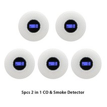 가스탐지기 일산화탄소 연기 감지기 2 in 1 CO 가스 센서 화재 경보 LCD 컬러 디스플레이 홈 보안 보호 배터리 포함되지 않음, 5pc CO Smoke alarm