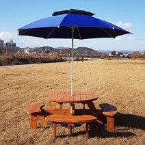 [테이블짱] (도색제품) 조립식 8인용 원형 방부목 테이블 단품과 세트 원형테이블, BA_c1)원형_방부목_살구색_대형빨강_고정대 세트