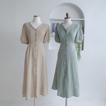 콩단추 린넨 롱원피스