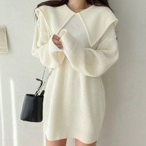 [랜덤플레이] 빅 카라 여친룩 큐트 골지 미니 원피스