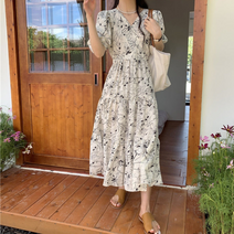 수채화 플로 원피스 브이넥 프린트 롱원피스