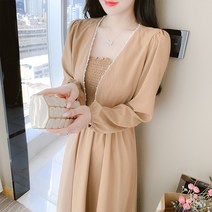 Xiaoxiangfeng 여성 기질 투피스 정장 여성 의류 초가을 2022 새로운 긴팔 코트 서스펜더 드레스