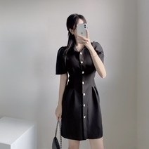 비비미미 퍼프 반팔 핀턱 미니 카라 원피스 여름 결혼식 하객룩 돌잔치 상견례 브라이덜샤워