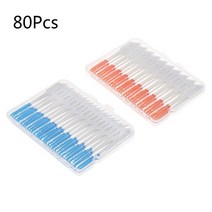 80pcs 부드러운 플라스틱 마사지 잇몸 치은 치은 간 브러시 마사지 이쑤시개 칫솔 치과 용 해초 픽 치아 클리닝 도구 (파란색과 주황색)