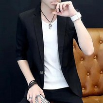 WHYY 여름 칠부 소매 코트 남자 얇은 하프 슬리브 세미 캐주얼 남장