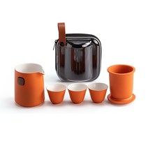 휴대용 다도세트 캠핑용 찻잔 차도구 여행용 미니 찻잔 세트 야유회 다기세트 그린, 오랜지